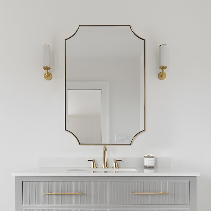 ANDY STAR Brushed Gold Rectangle Mirror, 24x36 Inch Scalloped Bathroom Mirror - Image 9