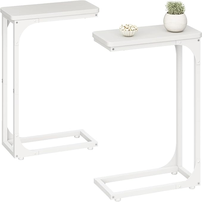 QEEIG Narrow C Shaped Side Table Set of 2 Living Room Sets Slim Couch Tray by QEEIG