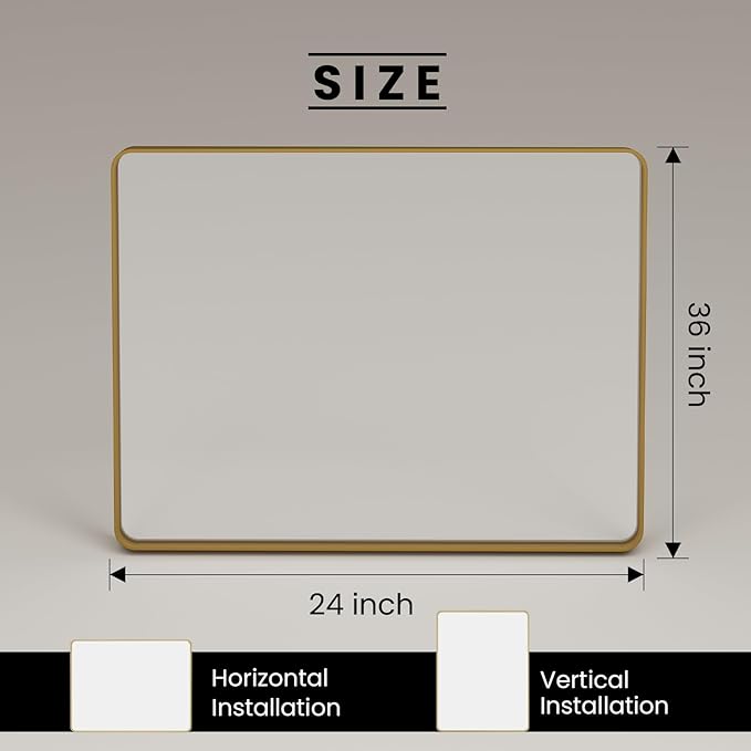 Gold Bathroom Mirror, 24x36 Inch Brushed Gold Metal Frame Mirror - Image 6