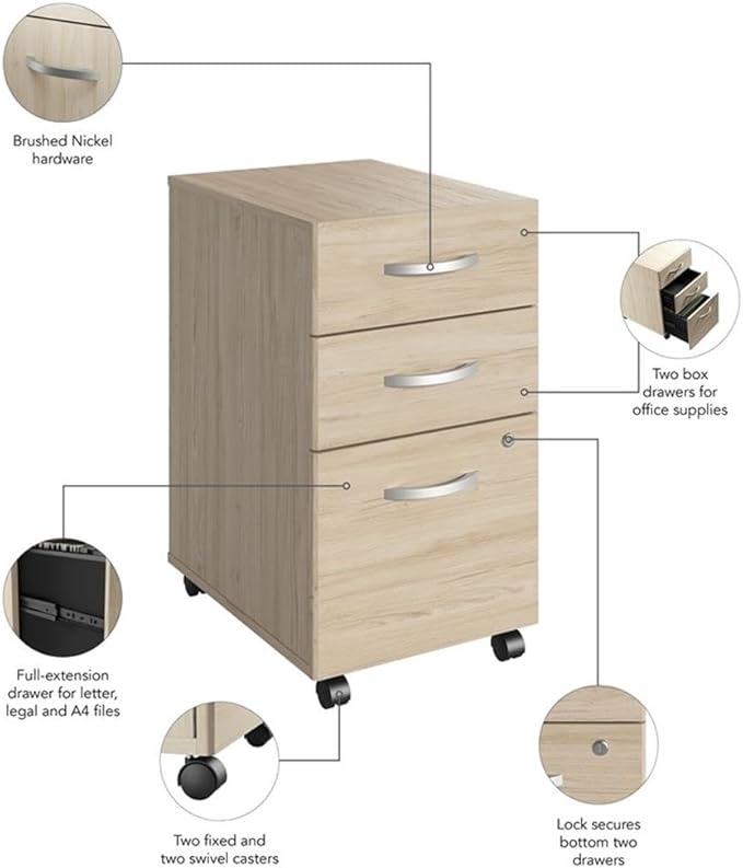 Bush Business Furniture Studio C 3 Drawer Mobile File Cabinet in Natural Elm - Image 7
