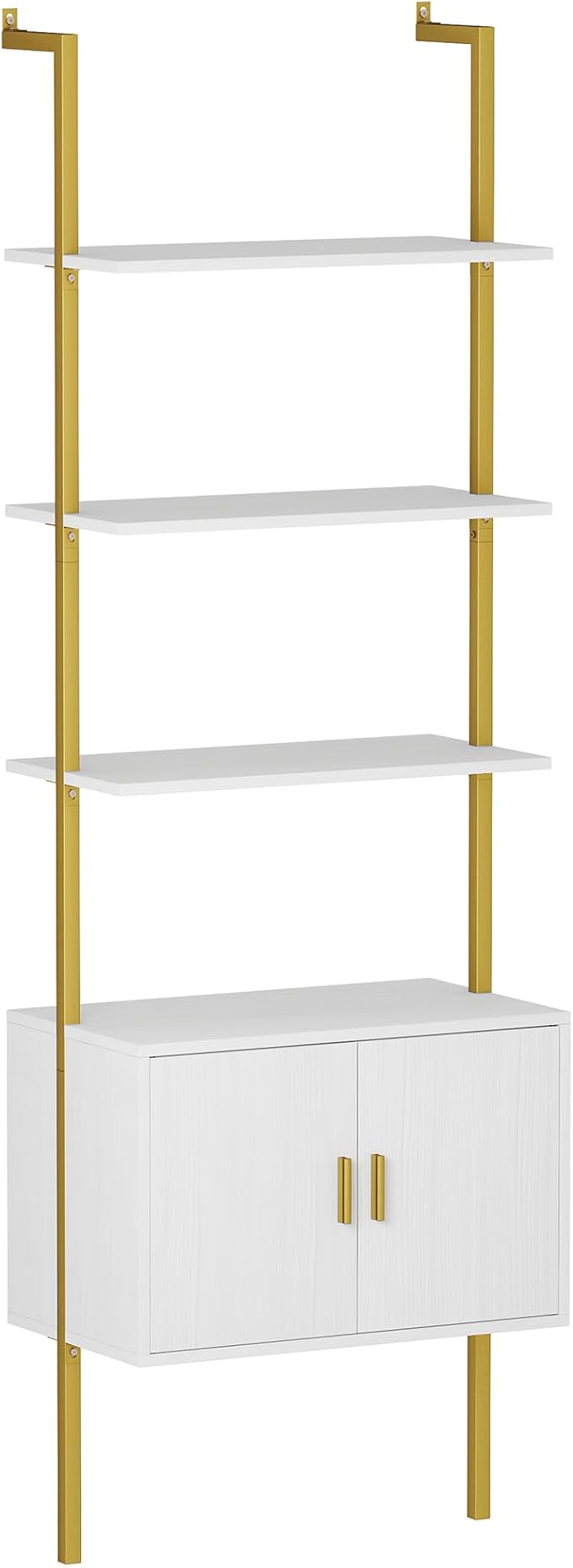 Yusong 73" Tall Bookshelf with Cabinet, Industrial Ladder Wall Mount Shelf - Image 9