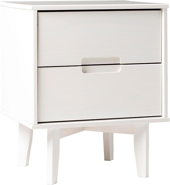 Walker Edison Furniture AZR2DSLNSWH Solid Wood 2-Drawer Groove Handle End Side by WalkerEdison