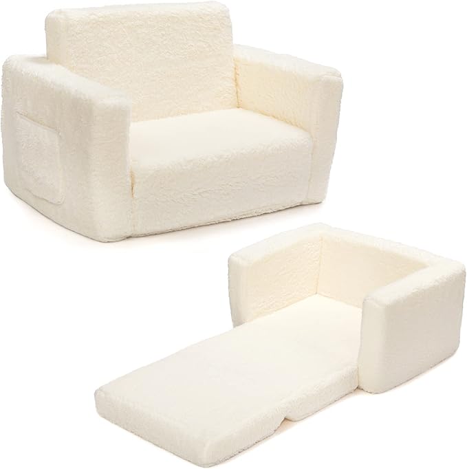ALIMORDEN 2-in-1 Flip Out Cuddly Sherpa Kids Couch, Convertible Sofa to Lounger by ALIMORDEN