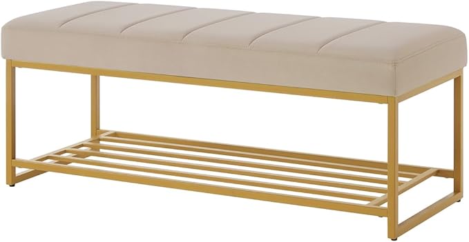 24KF Taupe Velvet Upholstered End of Bed Bench - Image 5