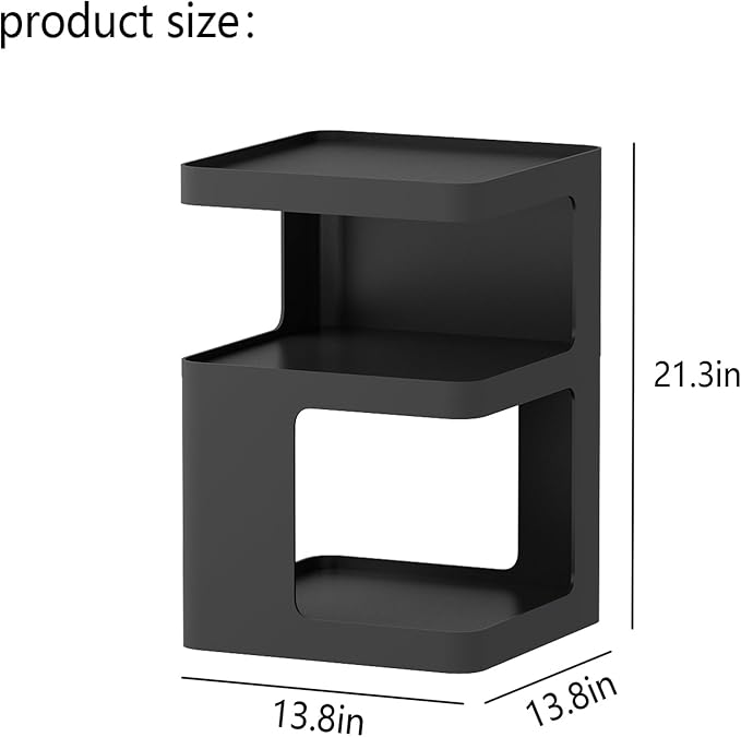 Black Modern Side Table, 3-Tier Metal NightStand - Image 2