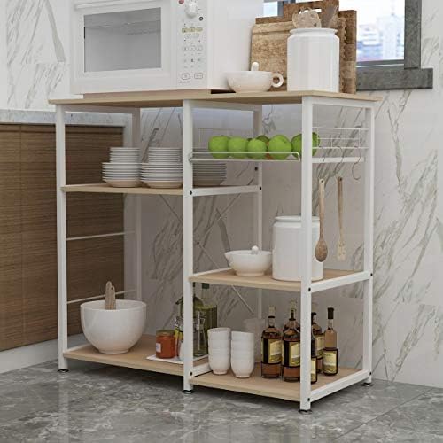 soges Kitchen Bakers Rack with 5 Hooks, Microwave Stand, Coffee Bar Station - Image 4