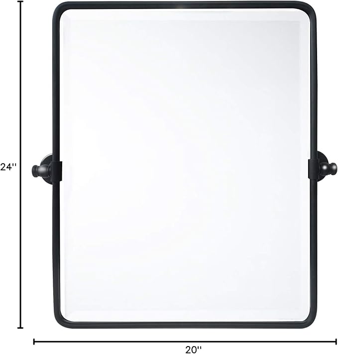 20 x 24 ‘’ Farmhouse Black Metal Framed Pivot Rectangle Bathroom Mirror Rounded - Image 10