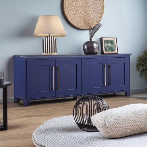 Henn&Hart Rectangular TV Stand for TV's up to 75" in Dark Blue, for Home - Image 6