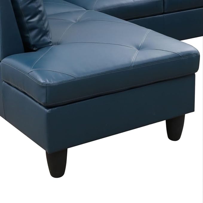 Deep Blue L-Shaped 3-Piece Faux Leather Sofa - Image 3