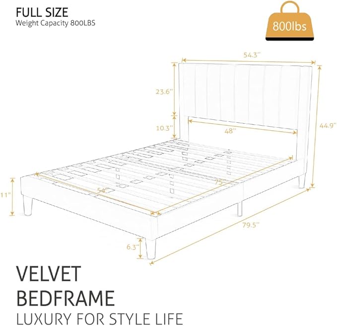 SHA CERLIN Full Bed Frame/Velvet Upholstered Platform Bed Frame - Image 2