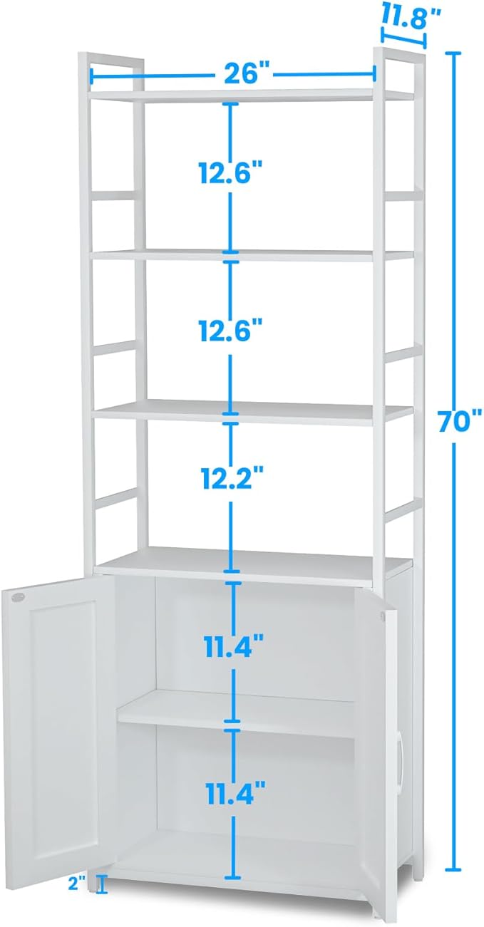 White Bookshelf with Doors, 6 Tier Book Shelf - Image 3