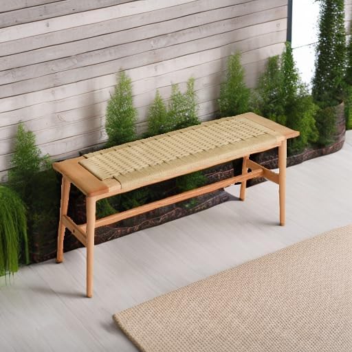 OOKSEN Entryway Bench, Solid Wood Dining Bench, 31.5" Wooden End of Bed Benches - Image 5