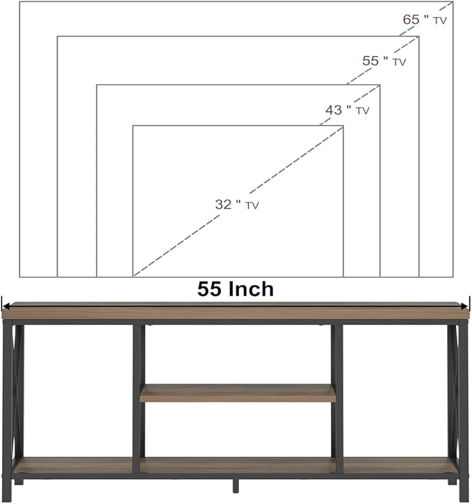 FOLUBAN TV Stand for TV up to 65 inch, Rustic Wood and Metal Entertainment - Image 6