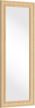 Rattan Wall Mirror with Wooden Framed 18 X 48 inch Farmhouse Rectangle Wood by FUWU+HOME