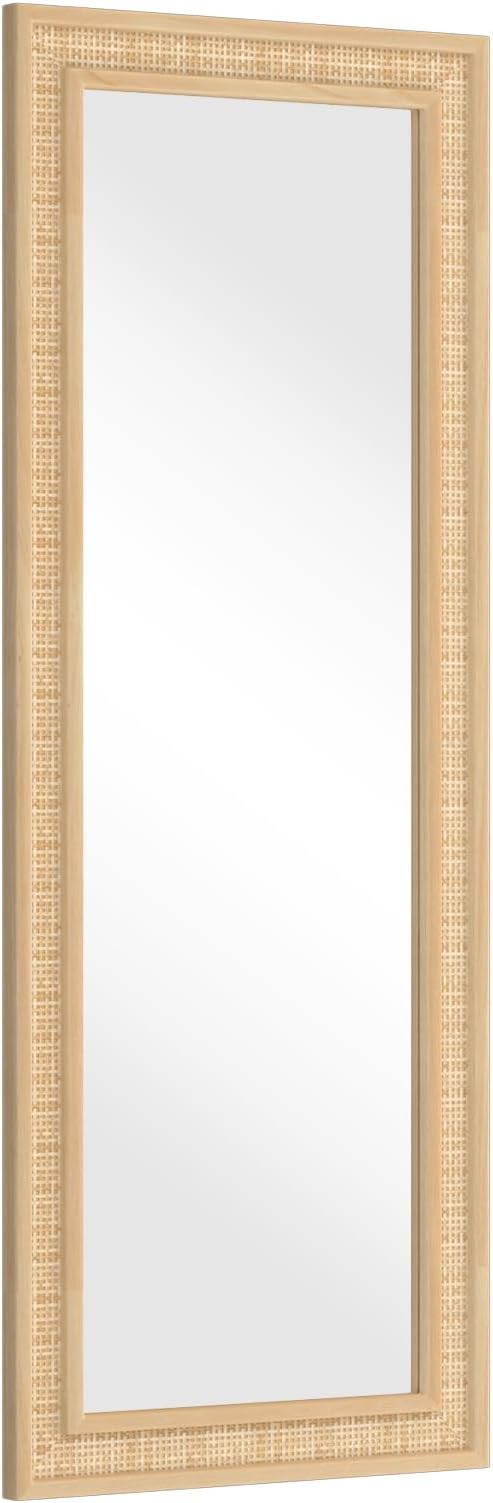 Rattan Wall Mirror with Wooden Framed 18 X 48 inch Farmhouse Rectangle Wood by FUWU+HOME