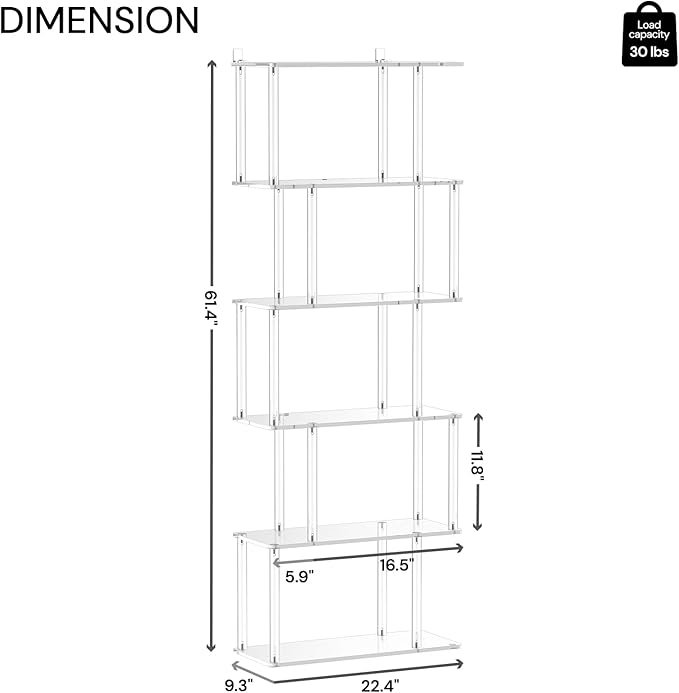 Acrylic Geometric Bookshelf, 6-Tier Clear Bookcase, S Shaped Bookshelf - Image 3