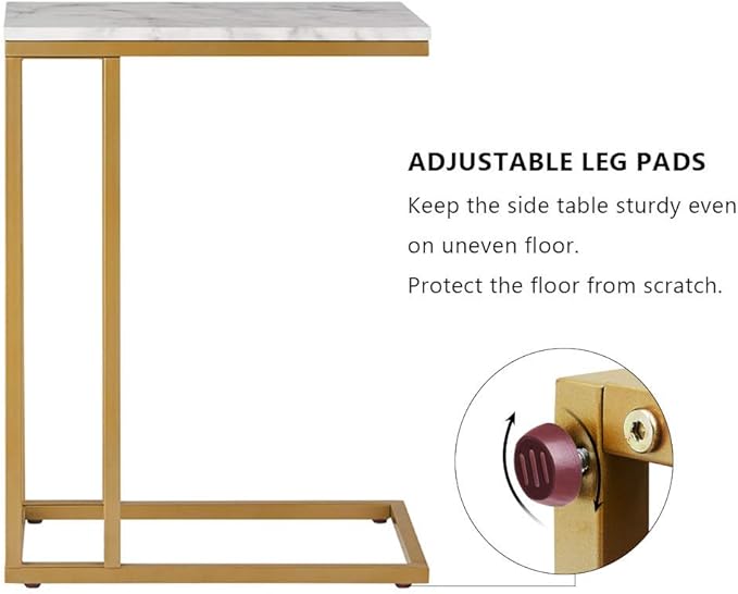 C-Shape Side End Table, Faux Marble Tray Snack Table - Image 5
