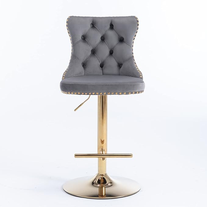 PacknWood Acosure Golden Swivel Velvet Barstools Adjusatble Seat Height from - Image 7