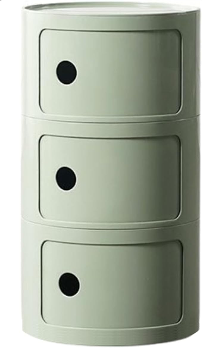 Round Nightstand with 3 Drawers, Modern Style Side Table by SupSoftLife