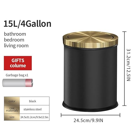 4GAL Bathroom Trash Can with Lid, Small Trash Can with Bronze lid, - Image 6