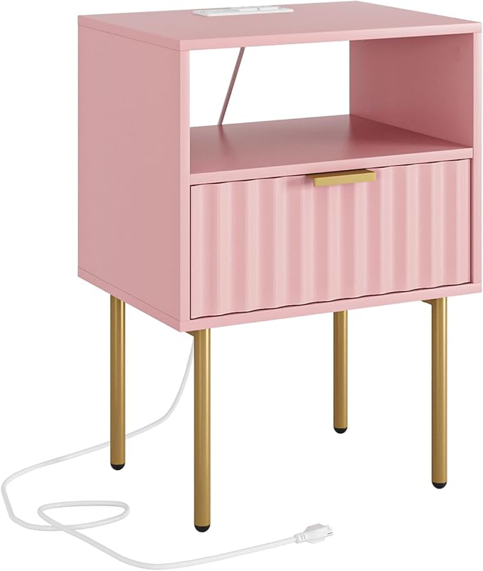 Masupu Nightstand with Charging Station, Mid-Century Modern Bedside Table with - Image 7