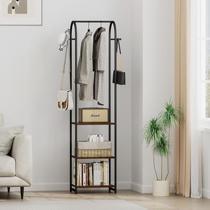 Garment Rack, Coat Rack With 3 Shelves and 4 Hooks, Hanging Rod - Image 6