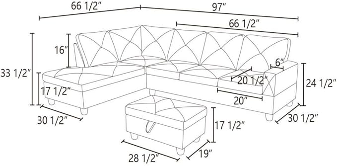 Black L-Shaped 3-Piece Faux Leather Sofa - Image 3