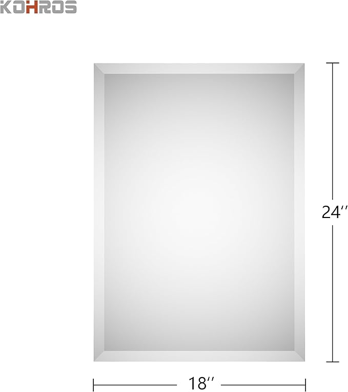 KOHROS Rectangular Wall Mirror Frameless Bathroom Mirror 18” x 24" Beveled Edge - Image 2