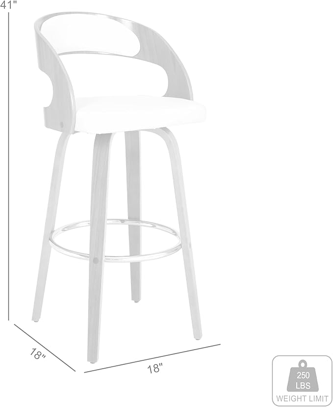 Armen Living Shelly 30" Bar Height Swivel Cream Faux Leather and Walnut Wood - Image 3