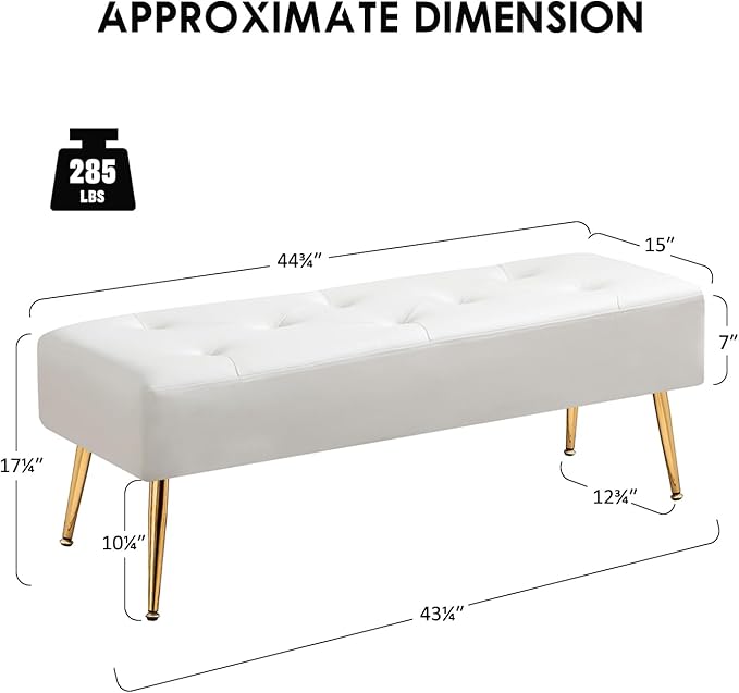 Furniliving Modern PU Leather Benches, Upholstered Tufted Leather Bedroom - Image 2