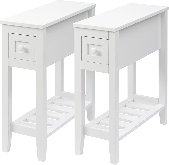 Narrow Side Table for Small Spaces, Slim Bed Side Table/Night Stand Set of 2 - Image 9
