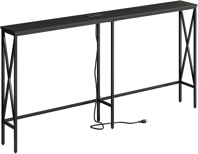 Masupu 63" Console Table with Power Outlet, Modern Narrow Long Sofa Table by Masupu