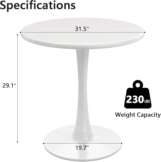 Round White Dining Table, 31.5" Tulip Table, Round Dining Table - Image 3