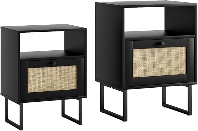Masupu Rattan Nightstand, Boho Night Stand Modern Farmhouse Wood Bedside Table - Image 7