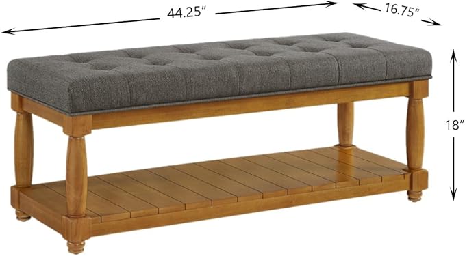 24KF Large Rectangular Upholstered Tufted Bed Bench, Linen Fabric Storage - Image 2