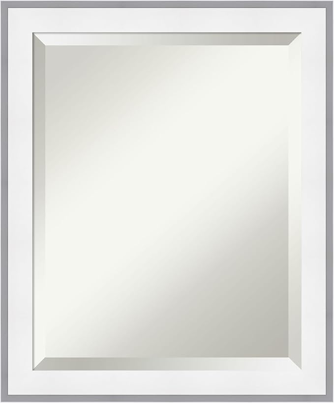 Amanti Art Bathroom Mirror for Over Sink, 23x19 Maya White Silver Rectangle by AmantiArt
