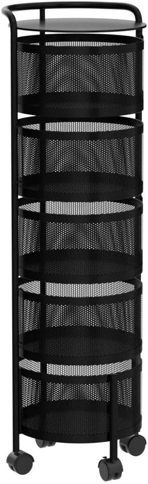 JAQ Rotating Fruit Basket, 5-Tier Metal Sturdy Kitchen Storage Rack Shelf Carts - Image 4