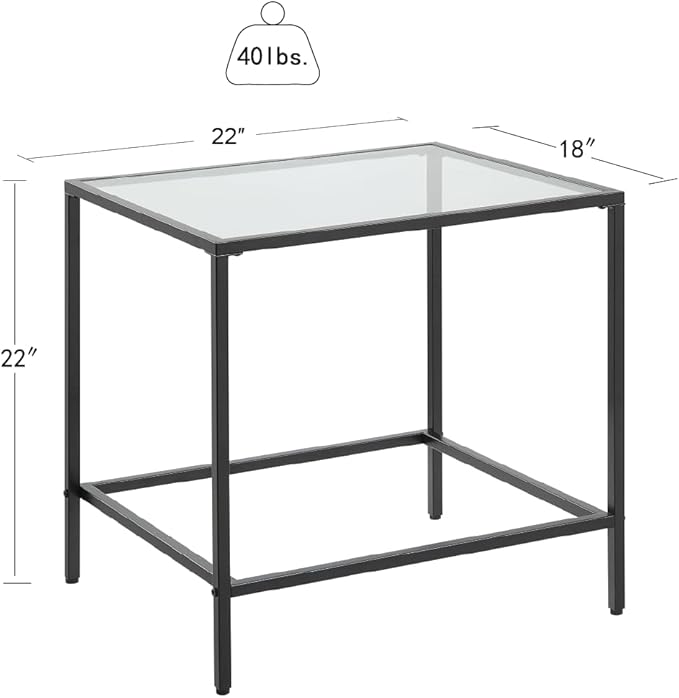 CAWS 22" W Black End Table, Tempered Glass Rectangle Side Table, Night Stand - Image 2