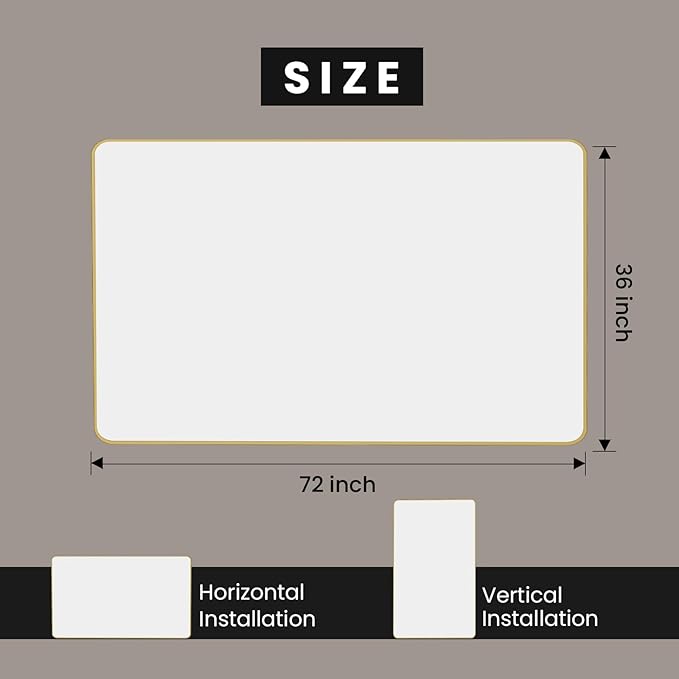Gold Bathroom Mirror, 72x36 Inch Brushed Gold Metal Frame Mirror - Image 4