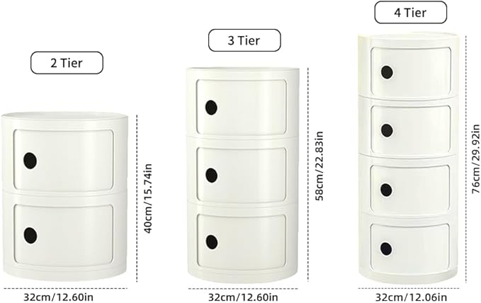 Round Nightstand with 3 Drawers, Modern Style Side Table - Image 3