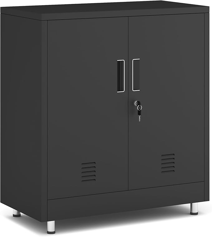 Metal Storage Cabinet with Locking Doors and Adjustable Shelf, Small Lockable by JINGUR