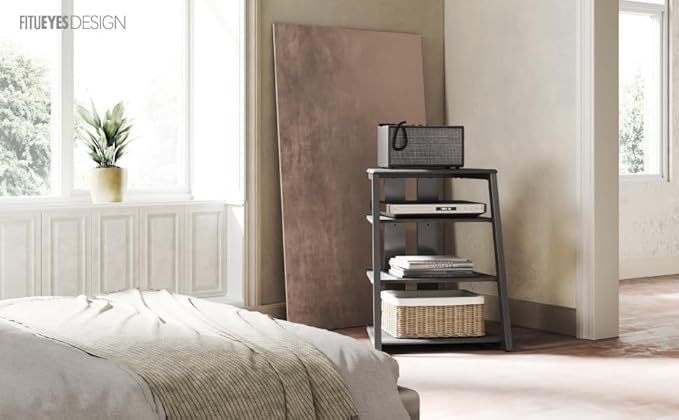 FITUEYES Design 4-Tier AV Media Stand Corner Shelf Stand Wooden Corner Shelves - Image 4