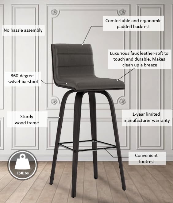 Armen Living size color options Vienna 30" Bar Height Barstool Brushed Wood - Image 13