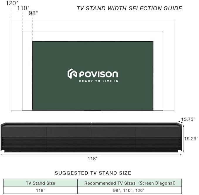 POVISON Fully-Assembled Mid Century Modern TV Stand, 118.11" Wood Media Console - Image 6