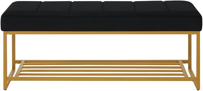 24KF Black Velvet Upholstered End of Bed Bench - Image 3