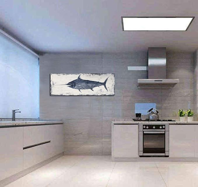 Yihui Arts Indigo Blue Swordfish Canvas Wall Art Painting Pictures - Image 6