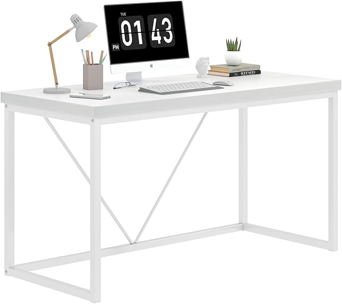 EXCEFUR White Computer Desk, Modern Home Office Desk, Small Wood Study Writing - Image 8