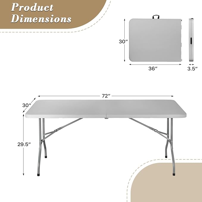 Athena Collection 6 ft Square Folding Dining Table, Large Plastic Foldable - Image 3