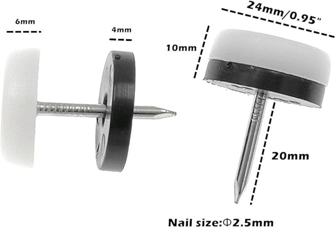 ALIMITOPIA 40pcs Furniture Glide Nail-in Thickened Nylon Chair Glide Slider - Image 2