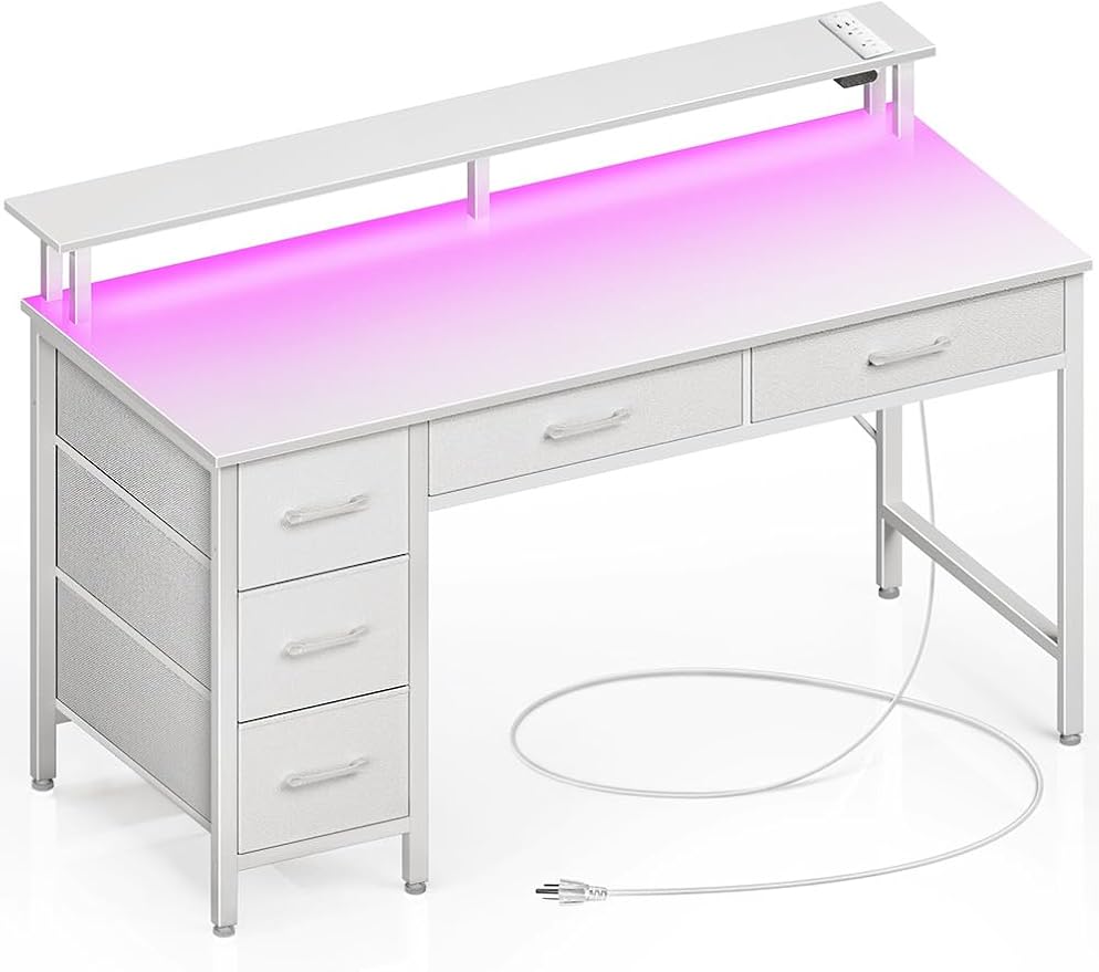 Seventable Computer Desk with Power Outlets & LED Light, 55 inch Home Office by Seventable